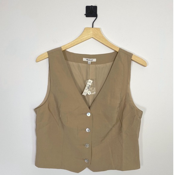 Madewell Jackets & Blazers - Madewell Women's Vest Top Size 8 Tan Brown Sleeveless Button Front Career